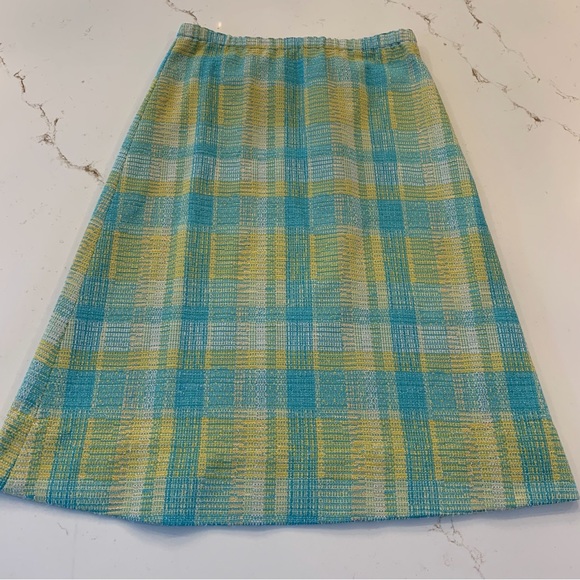Aqua / Yellow Plaid Tweed Woman’s 2 Piece Skirt Set Vintage Size Medium NO Tags - Picture 9 of 16